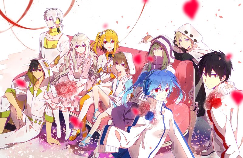 Group of Anime Characters — White, Festive, Flowers
