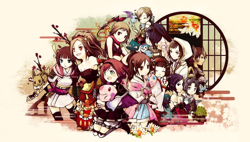 Group of Anime Characters — White, Festive, Spring