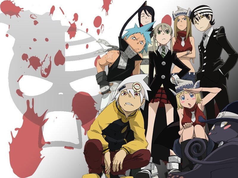 Group of anime characters with blood splatters