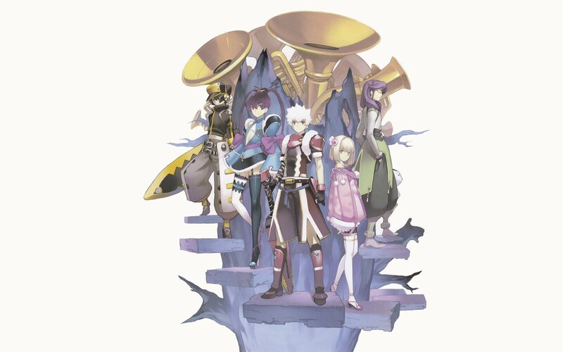 group of anime characters with instruments