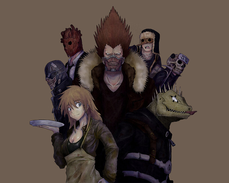 Group of anime characters with masks