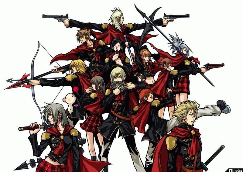 Group of anime characters with weapons