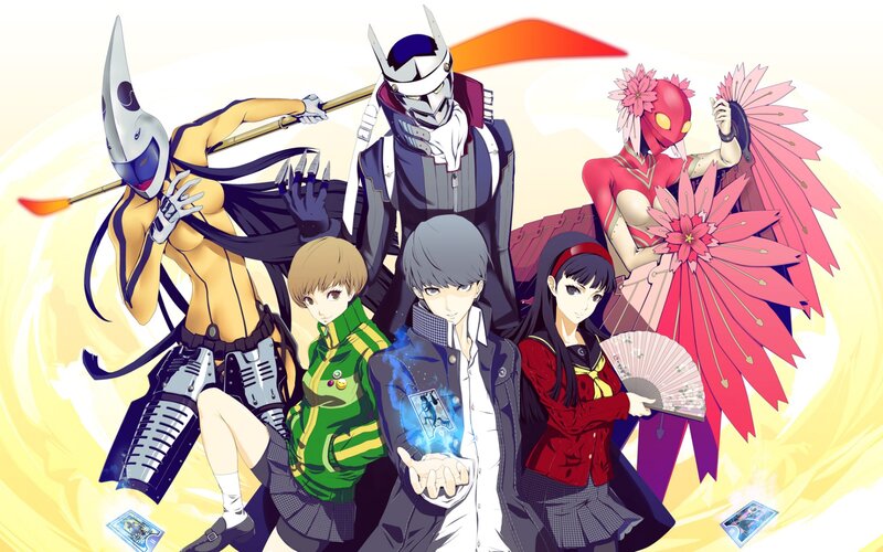 Group of Anime Characters — Yellow, Dramatic, Masks, Swords