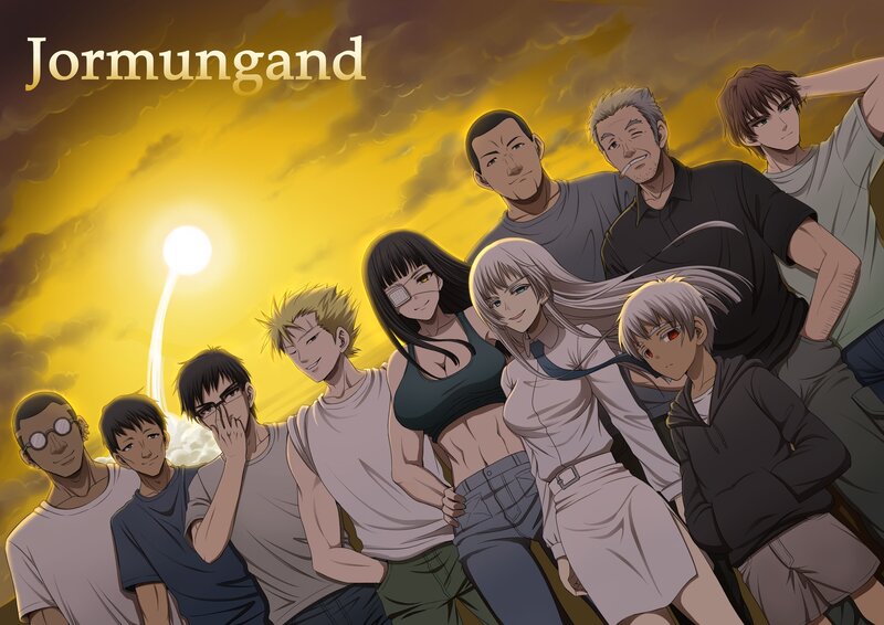 Group of Anime Characters — Yellow, Dramatic, Sunset, Sun