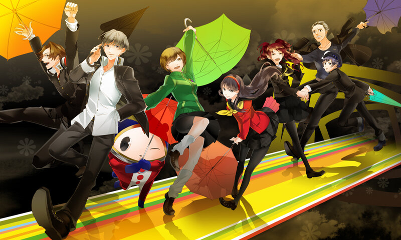 Group of Anime Characters — Yellow, Dynamic, Umbrellas