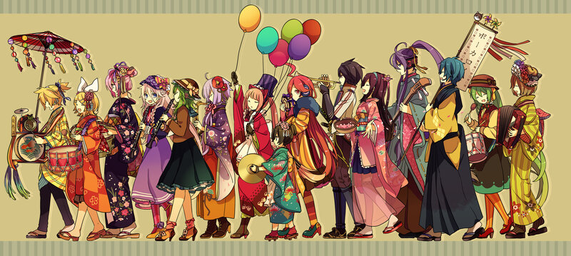 Group of Anime Characters — Yellow, Festive