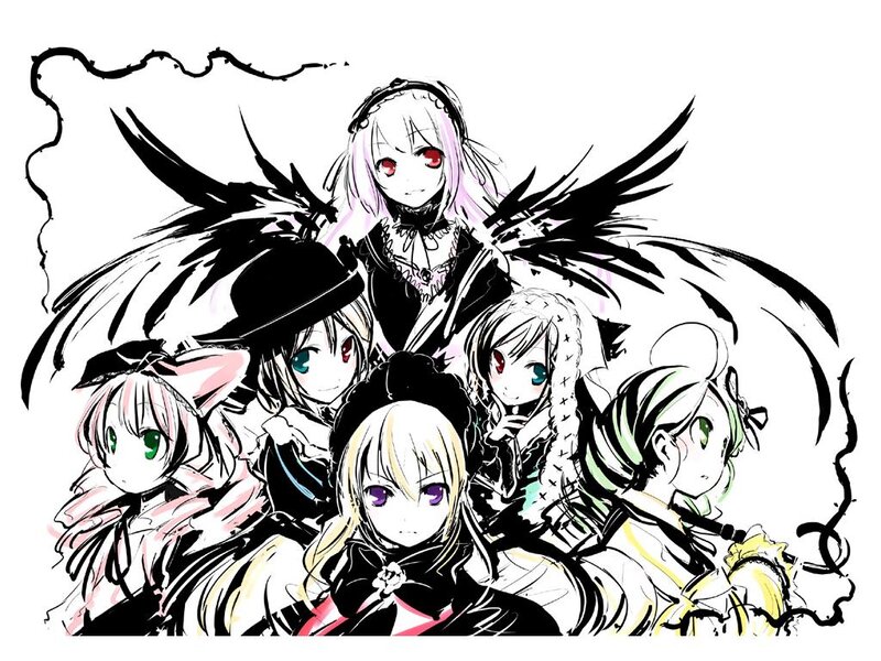 Group of Anime Girls — Black, Dramatic