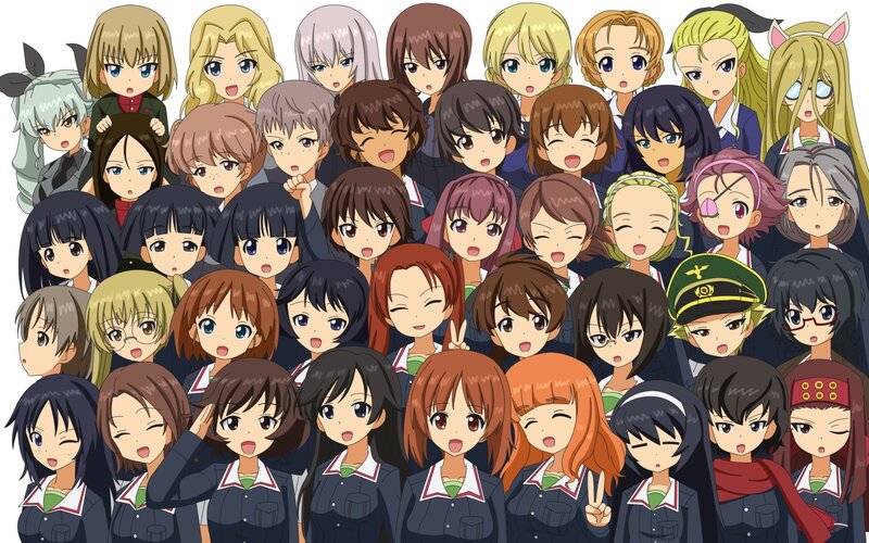 Group of Anime Girls — Blue, Cheerful, School Uniforms