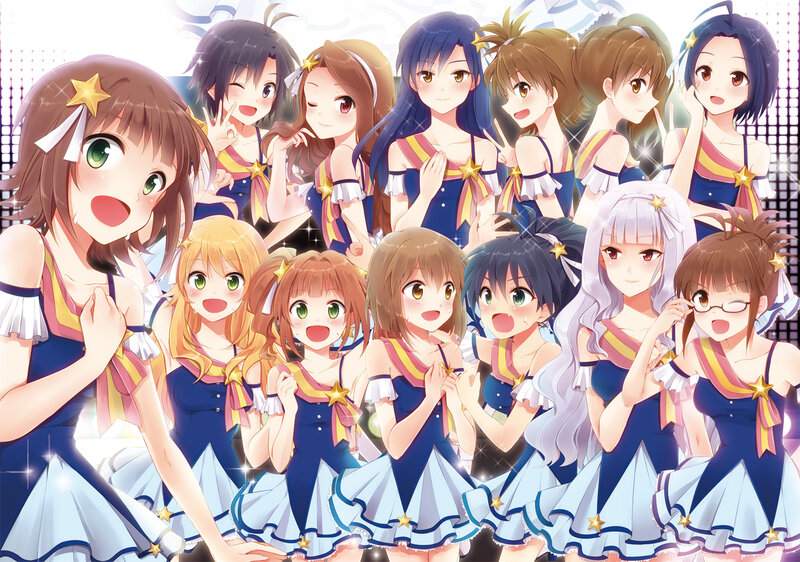 Group of Anime Girls — Blue, Cheerful, Stars