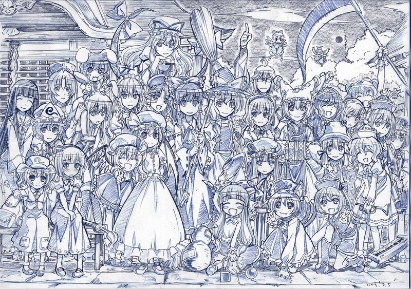 Group of Anime Girls — Blue, Playful, Night