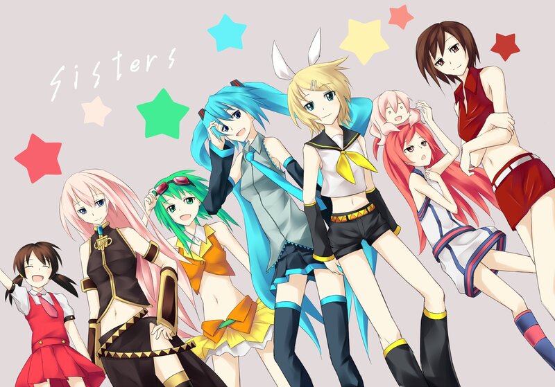 Group of Anime Girls — Blue, Playful, Stars