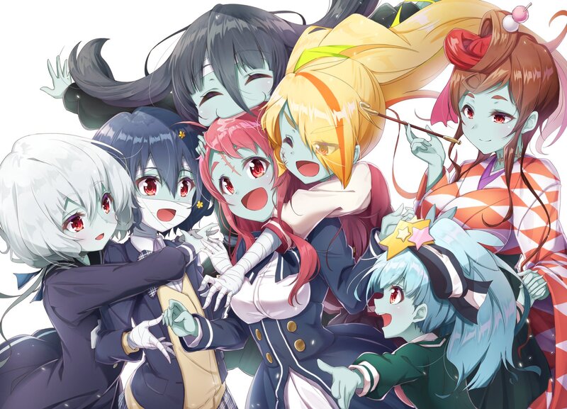 Group of Anime Girls — Blue, Playful, Zombies