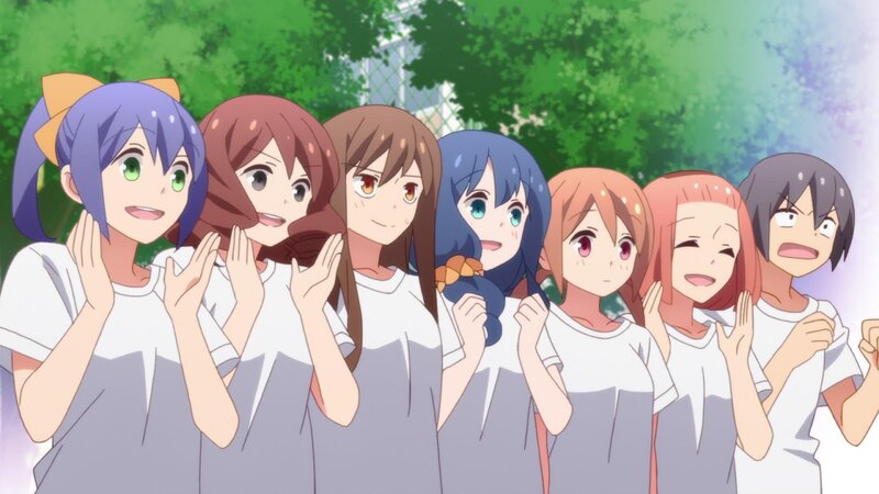 Group of Anime Girls — Green, Cheerful, Afternoon