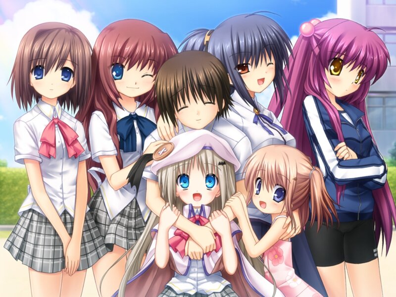 Group of Anime Girls — Pink, Cheerful, Afternoon