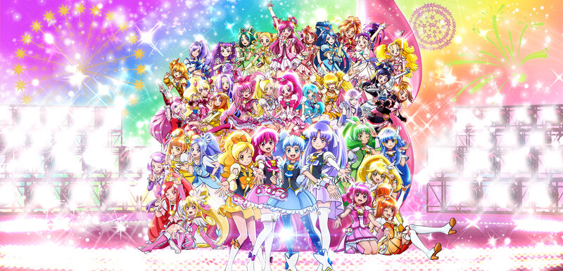 Group of Anime Girls — Pink, Festive, Night