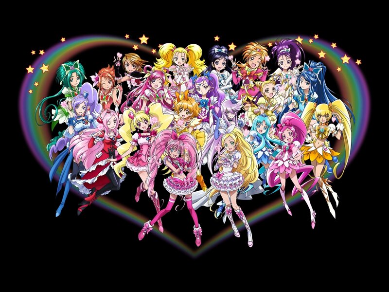 Group of Anime Girls — Pink, Joyful, Night