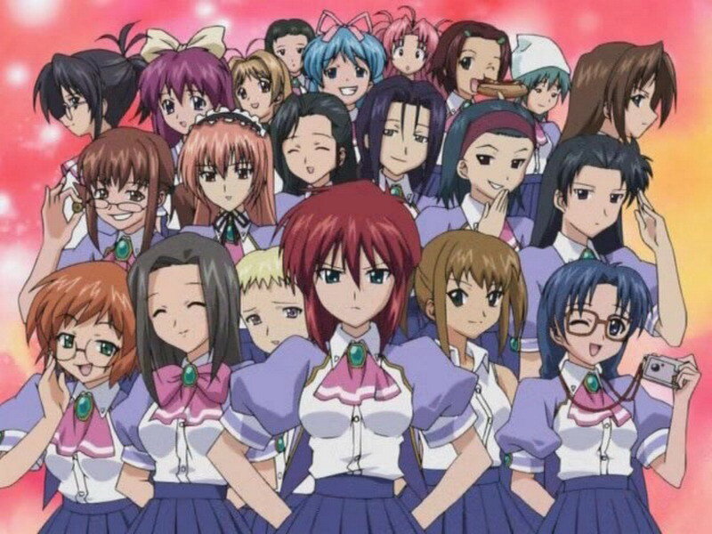 Group of Anime Girls — Purple, Cheerful, School Uniform