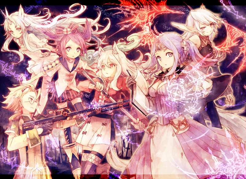 Group of Anime Girls — Purple, Dramatic