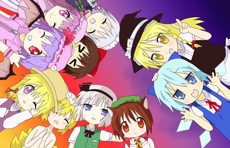 Group of Anime Girls — Purple, Playful, Anime Characters, Magic Hats