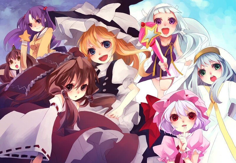 Group of Anime Girls — Purple, Playful, Magic Wand