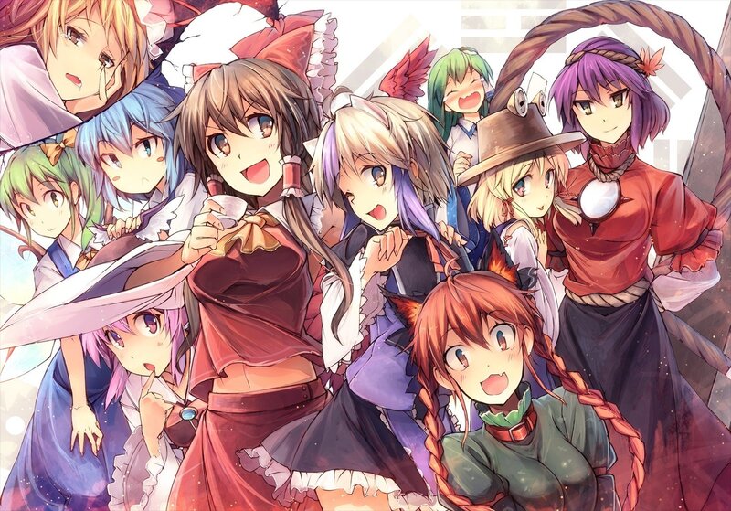 Group of Anime Girls — Red, Cheerful, Digital Art