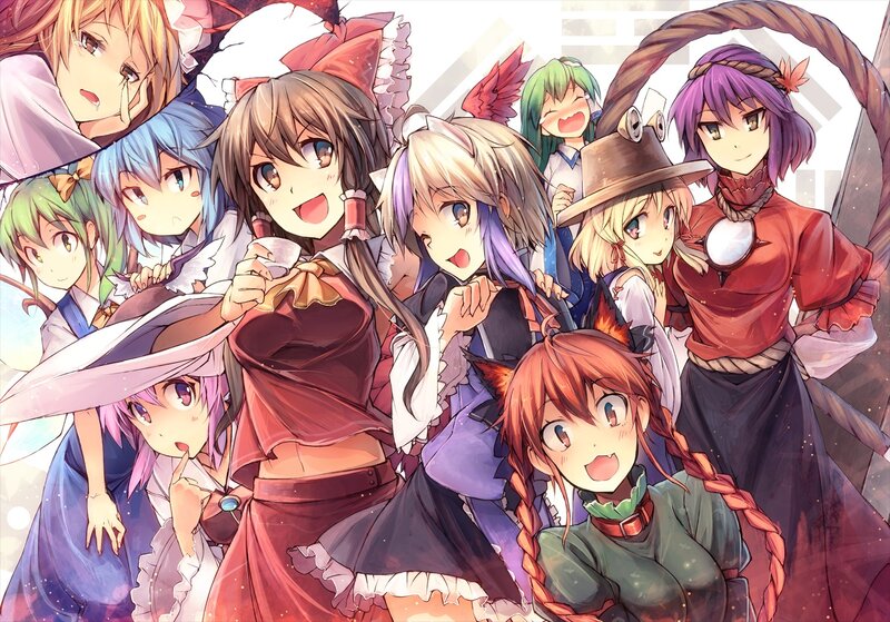Group of Anime Girls — Red, Cheerful
