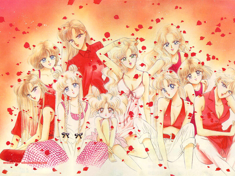 Group of Anime Girls — Red, Dreamy