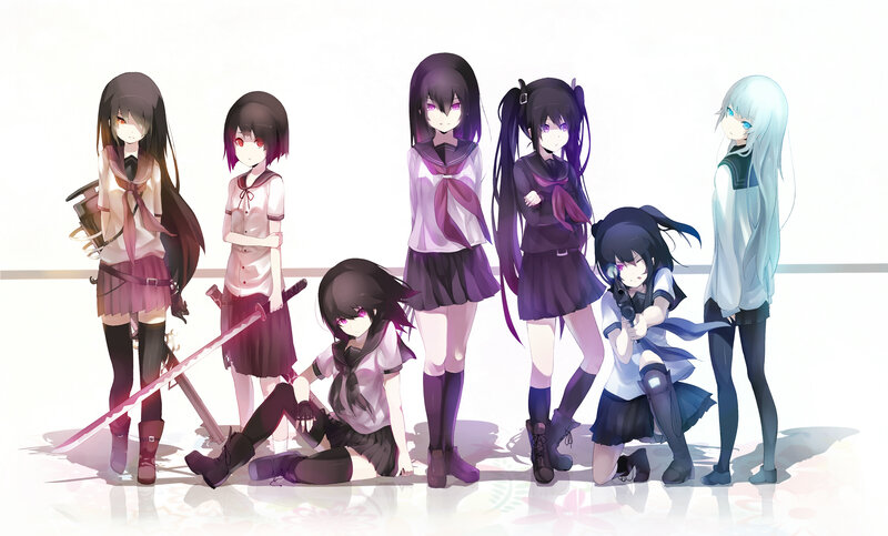 Group of Anime Girls — White, Dramatic