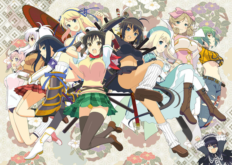 Group of Anime Girls — White, Energetic, Swords