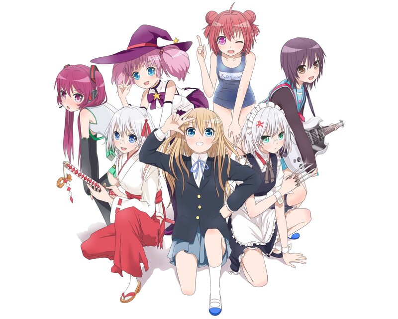 Group of Anime Girls — White, Playful, Guitar