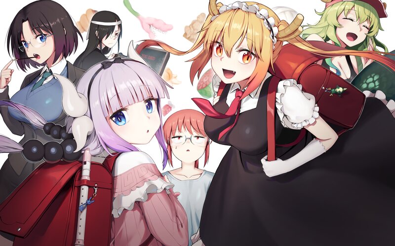 Group of Anime Girls — White, Playful, School Uniforms, Backpacks