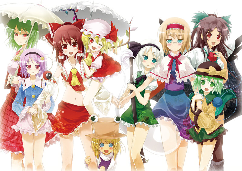 Group of Anime Girls — White, Playful