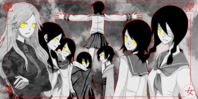 Group of anime girls with glowing eyes