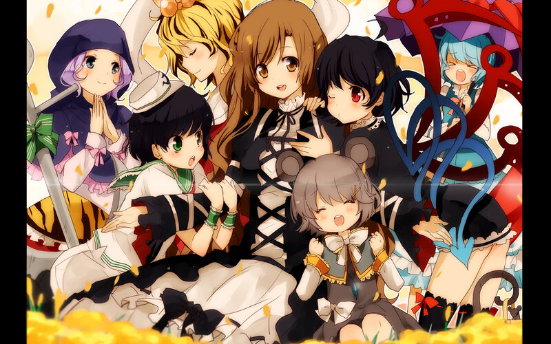 Group of Anime Girls — Yellow, Festive