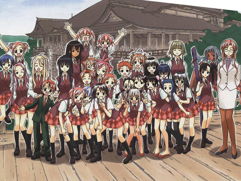 group of anime schoolgirls