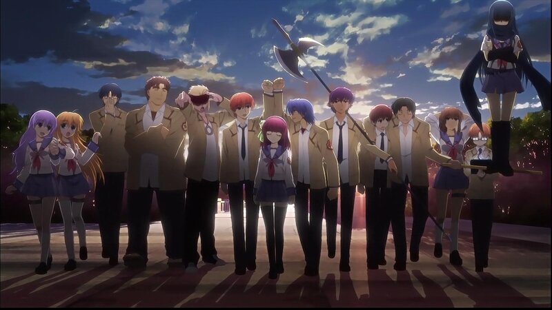 Group of Anime Students — Blue, Dramatic, Sunset