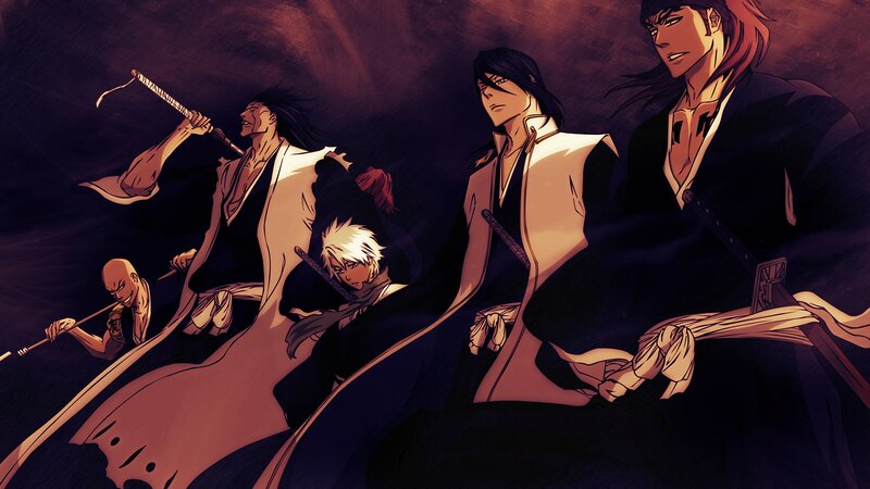 Group of Anime Warriors — Black, Dramatic, Night