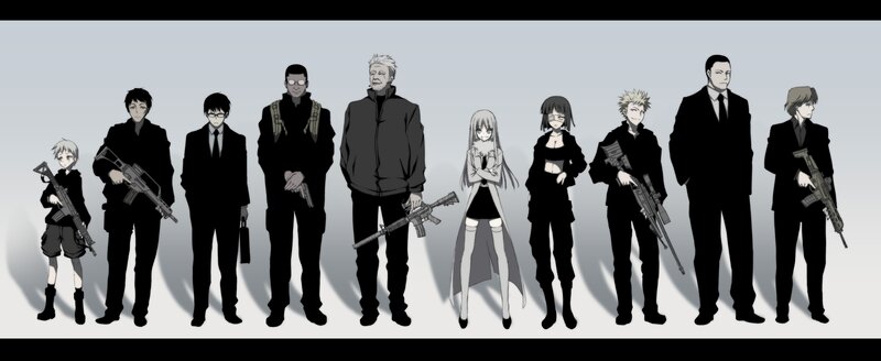 Group of Armed Characters — Black, Serious