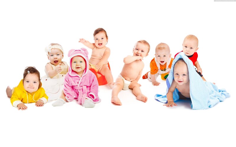 group of babies on white