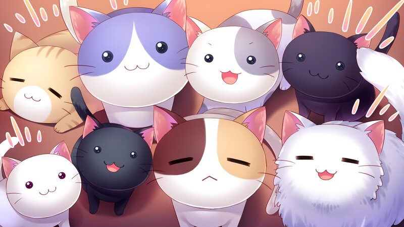 Group of Cartoon Cats — White