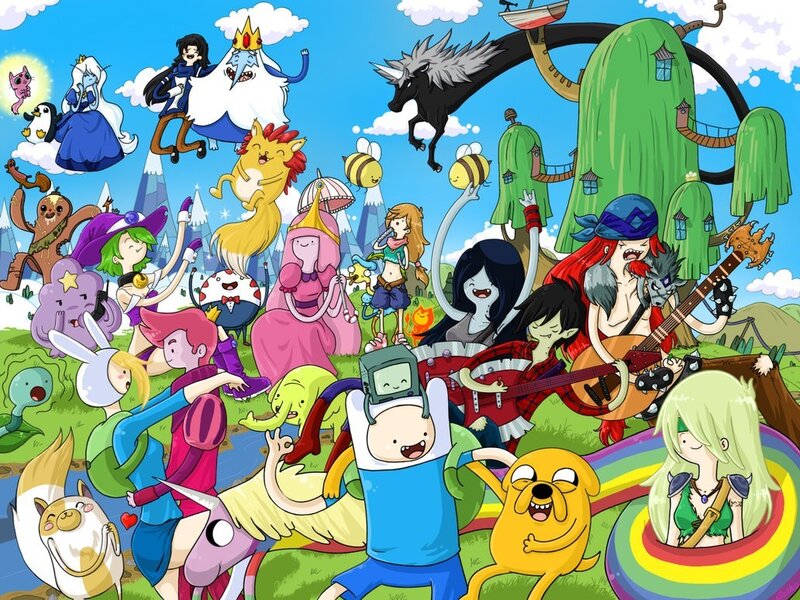 Group of Cartoon Characters — Green, Playful, Afternoon, Digital Art, Cartoon Characters