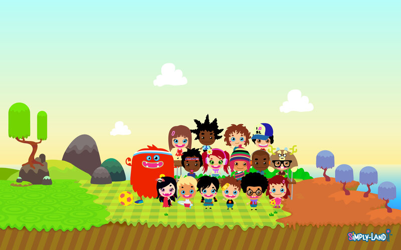 Group of Cartoon Characters — Green, Playful, Afternoon
