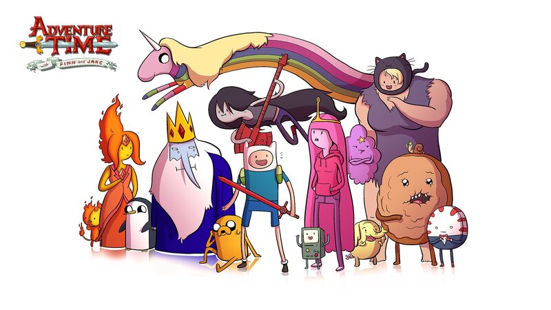 Group of Cartoon Characters — White, Playful