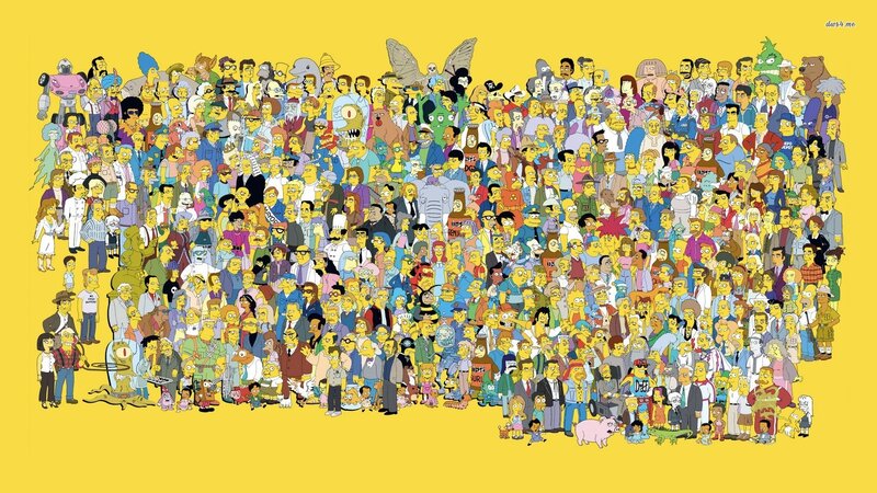 Group of Cartoon Characters — Yellow, Crowded