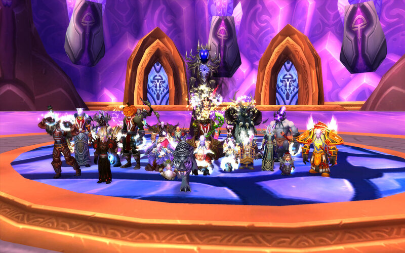 Group of characters in a fantasy hall