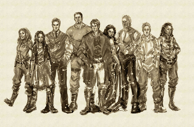 group of characters in a line