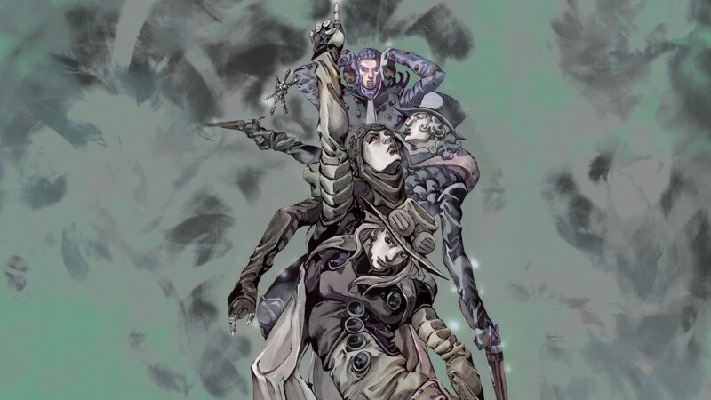 Group of Characters in Action — Gray