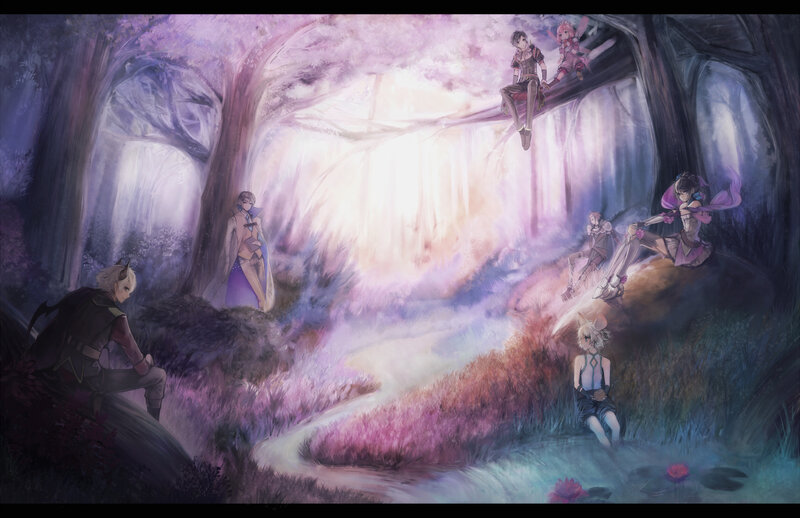 Group of Characters in Forest — Purple