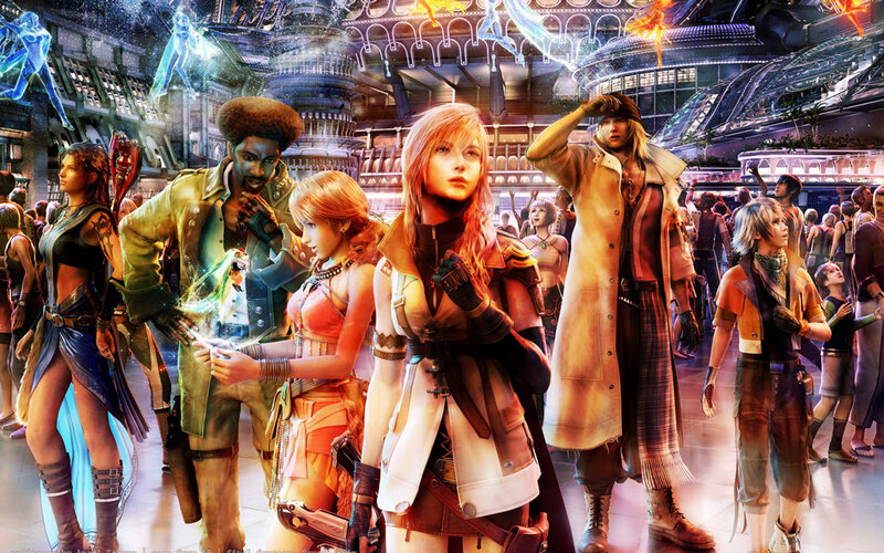 Group of Characters in Futuristic City — Orange