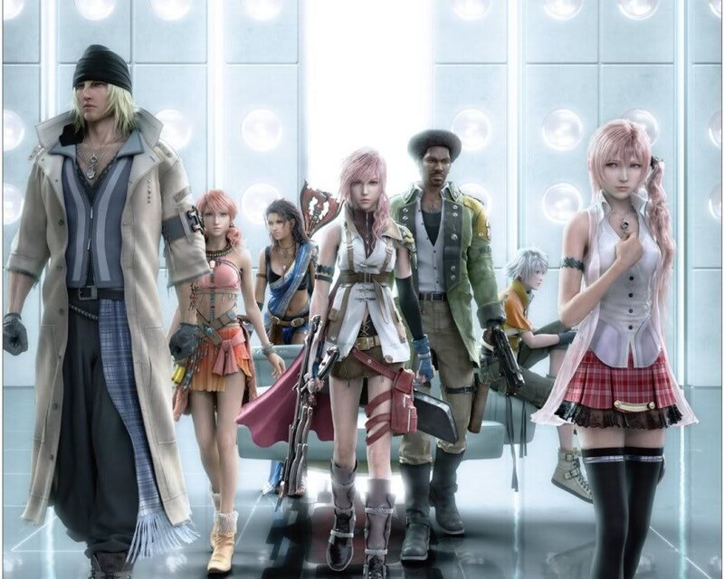 Group of Characters in Futuristic Setting — White, Dramatic